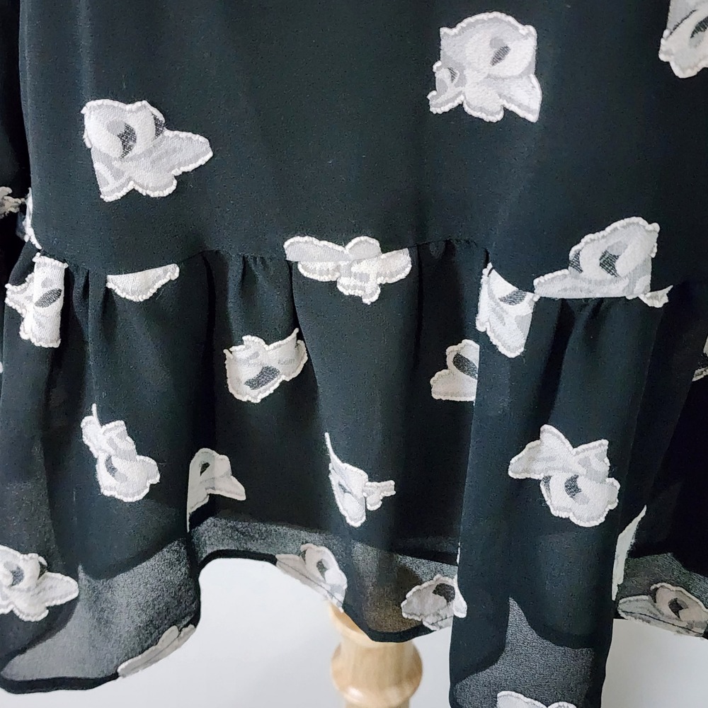 Loft‎ Floral Peplum Blouse Womens Medium Petite MP Black Sheer Layer Long Sleeve - Picture 2 of 15